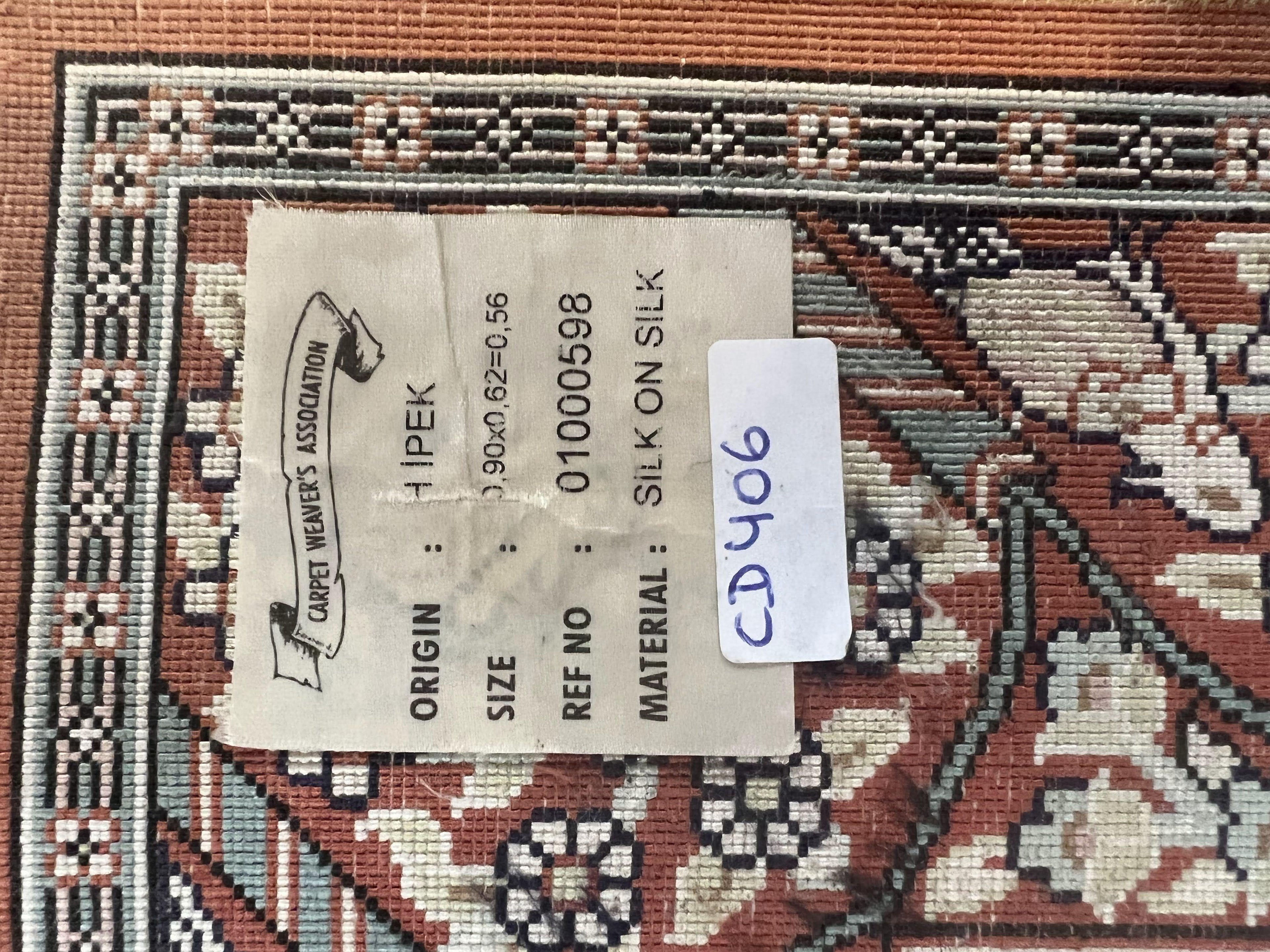 Turkish Silk Hereke Rug 2x3, Floral Vase Tree of Life Birds, Silk Pile on Silk Foundation, Vintage Oriental Carpet, Very Fine, Signature