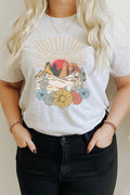Desert Sunset Arches Floral Cacti Boho Graphic Tee T-Shirt