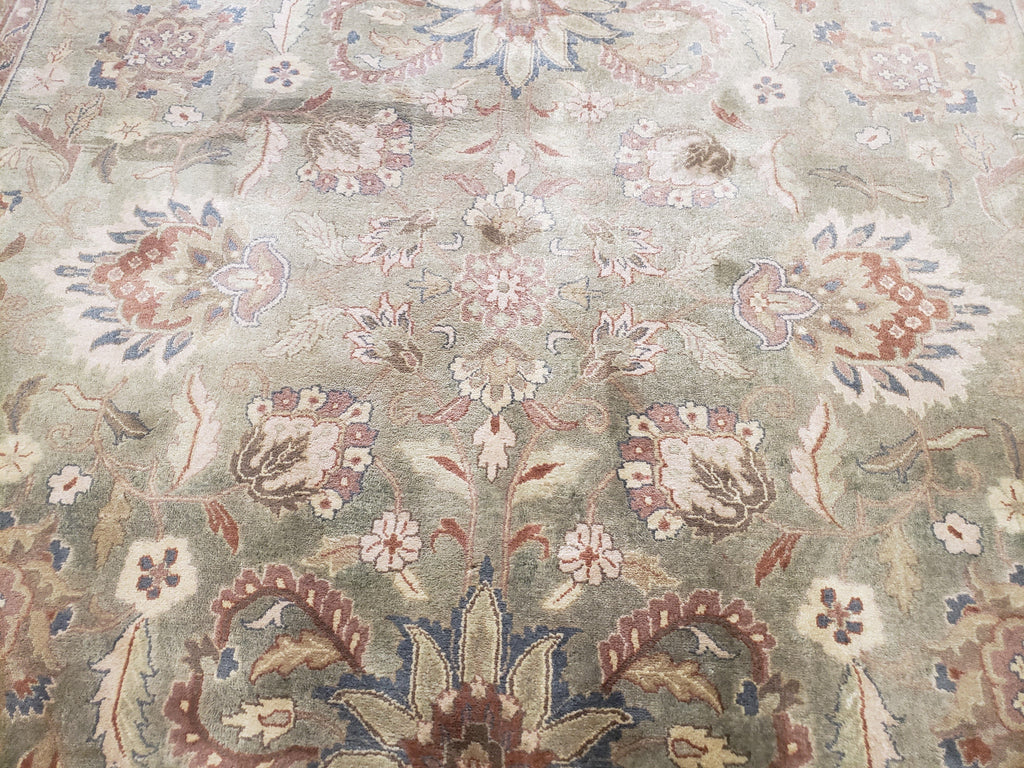 Green Indo Mahal Area Rug 9x12, Wool Hand-Knotted Carpet