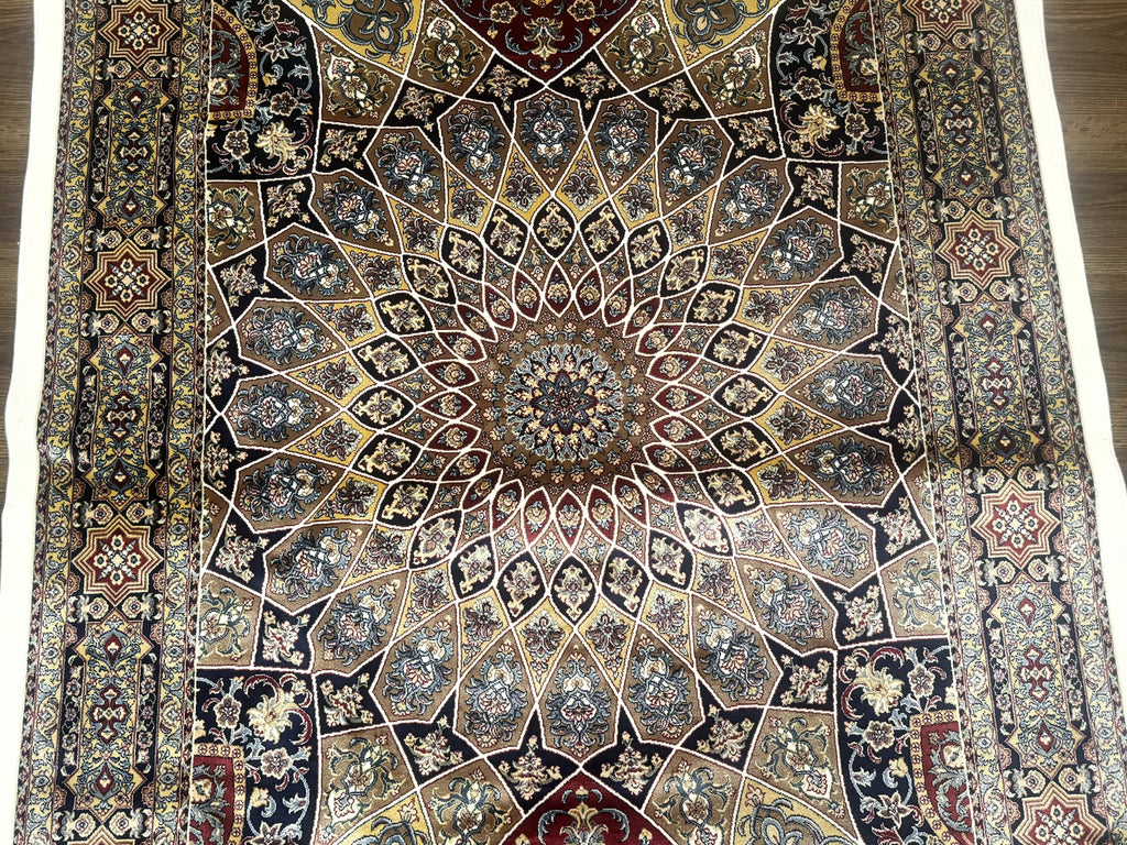 Turkish Silk Rug 4x6, Dome Design, Memluk Carpet, Bamboo Silk, New
