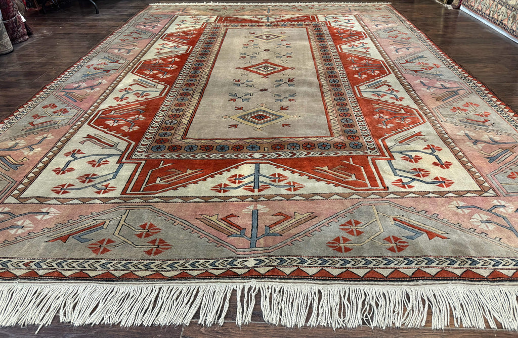 Large Turkish Milas Rug 10x13, Gray, Vintage, Wool on Wool