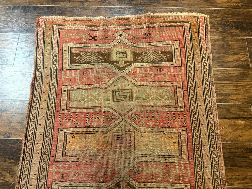Antique Turkish Melas Rug 3x5, Geometric Carpet, 1920s Wool Rug, Bohemian Rug, Low Pile Rug, Tribal Rug