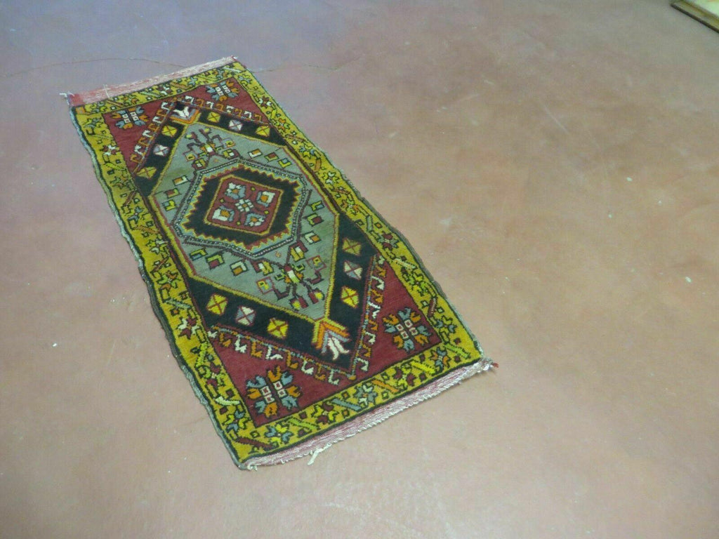 19" X 42" Antique Handmade Turkish Colorful Oushak Oshak Yastik Wool Rug Mat