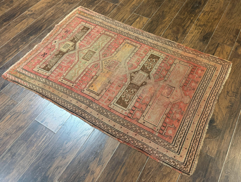 Antique Turkish Melas Rug 3x5, Geometric Carpet, 1920s Wool Rug, Bohemian Rug, Low Pile Rug, Tribal Rug