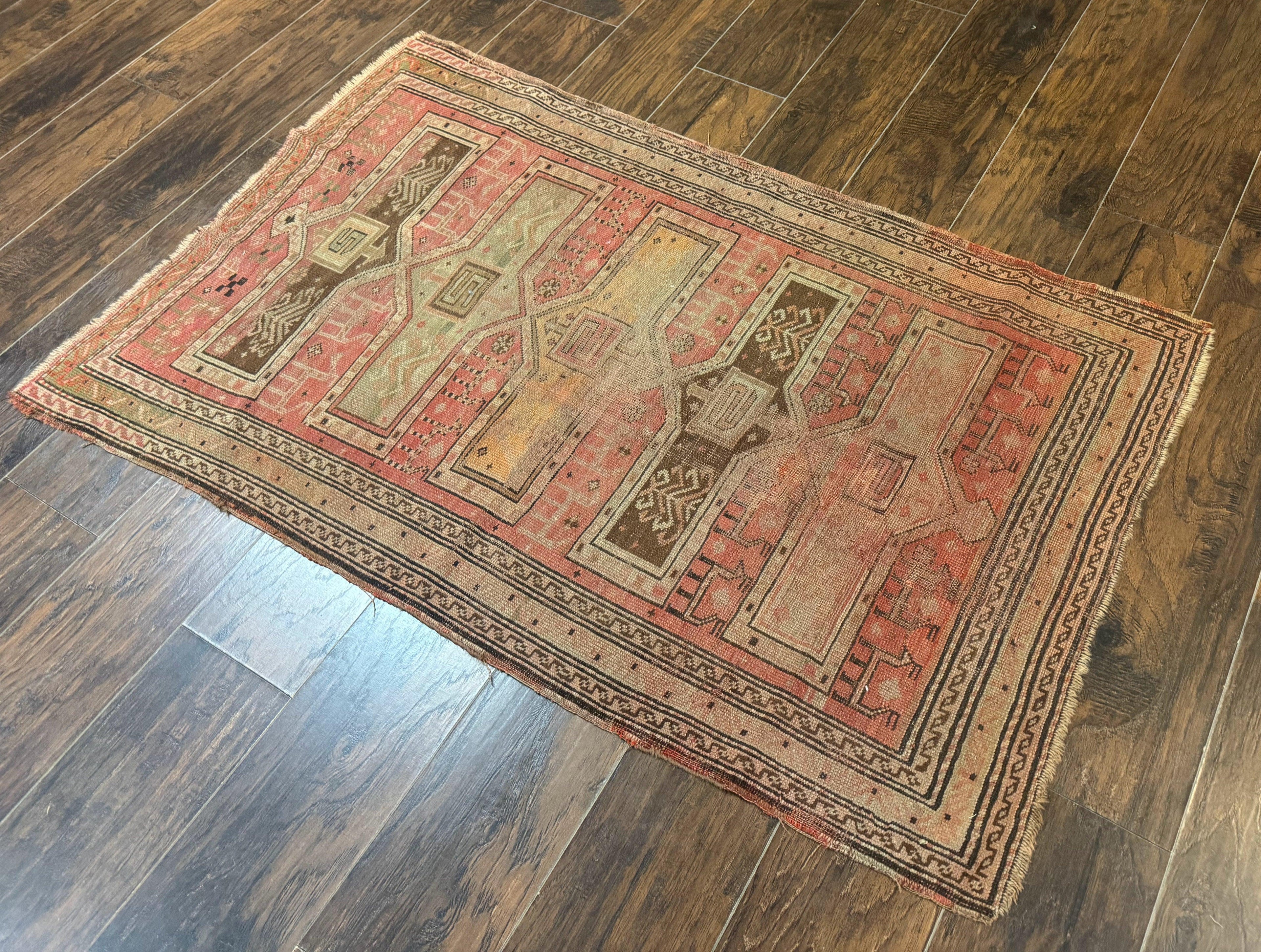 Antique Turkish Melas Rug 3x5, Geometric Carpet, 1920s Wool Rug, Bohemian Rug, Low Pile Rug, Tribal Rug