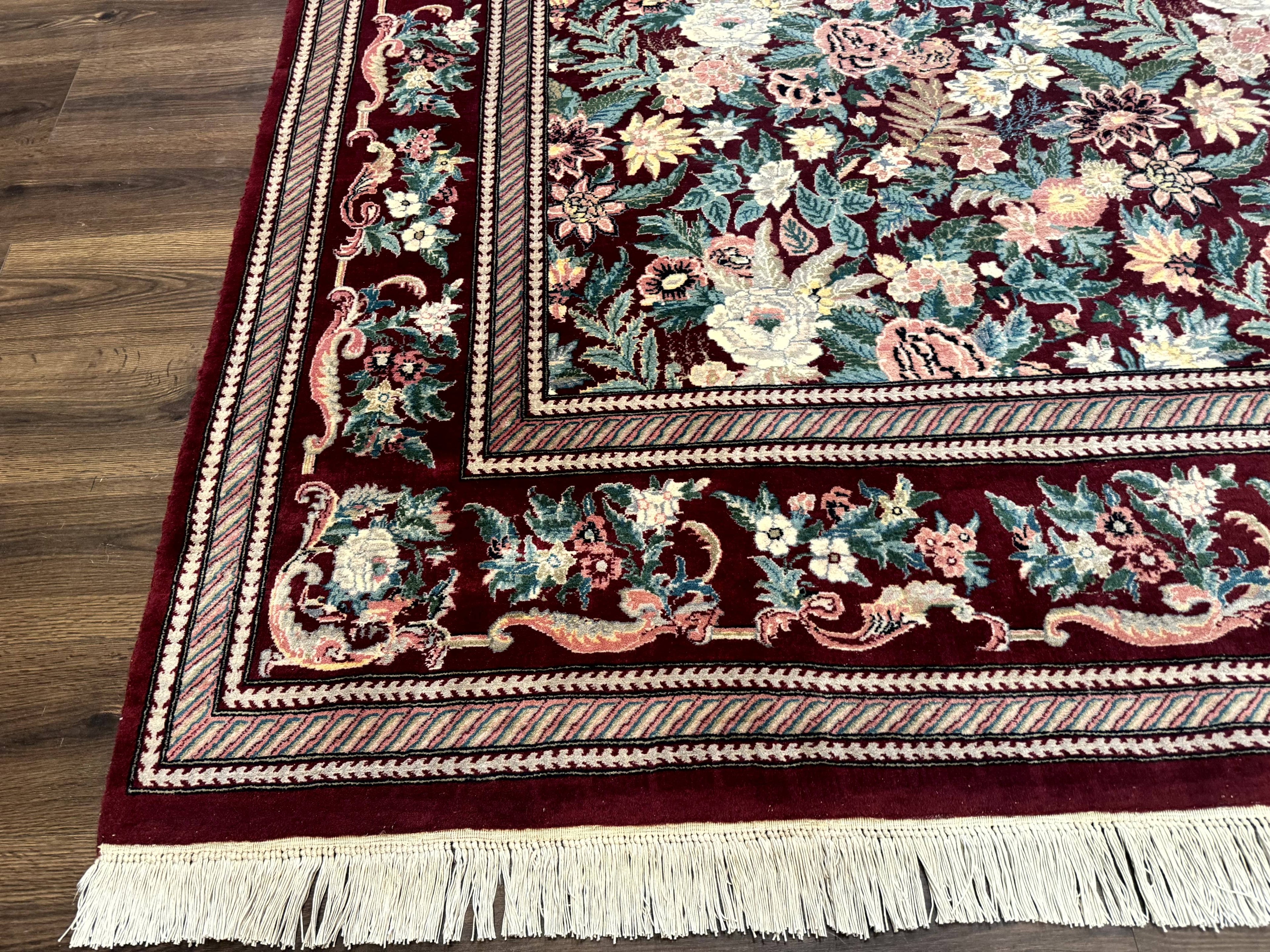 Pakistani Rug 9x12 William Morris Maroon Vintage Floral Wool