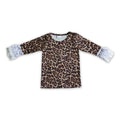 Leopard lace ruffle sleeves girls fall shirt