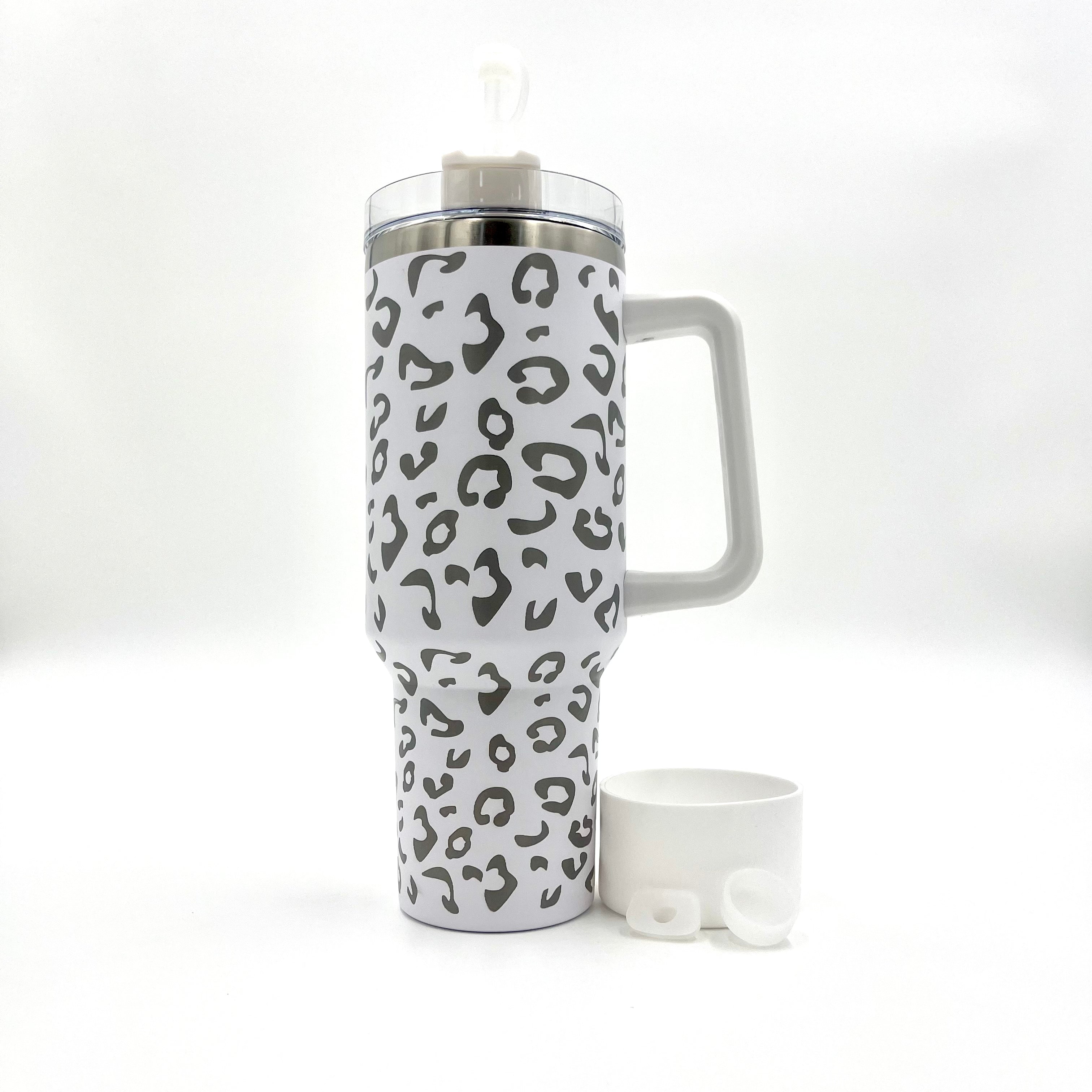 40oz Bundle Cheetah Leopard Laser Etched Stainless Tumbler with Rubber Bumper Straw cover and Spill Proof Stopper