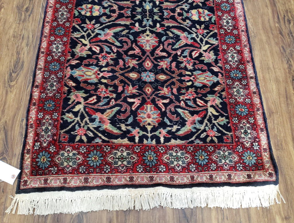 Antique Persian Sarouk Rug 3x5, Navy Blue, Allover Pattern, Hand Knotted