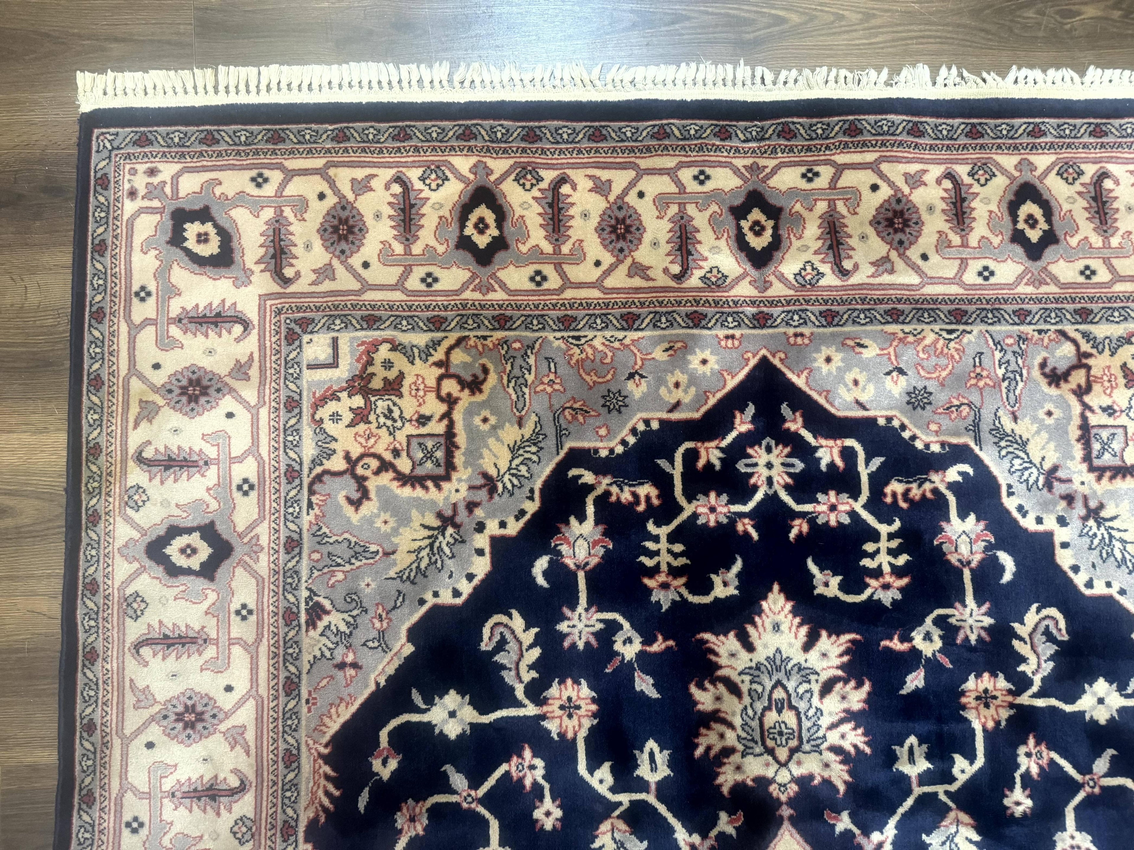 Karastan Rug Navy Serapi, Kara Shah Rug, Navy Blue, 5.6 x 8.6, Vintage Karastan Area Rug, Wool Pile Karastan Rug