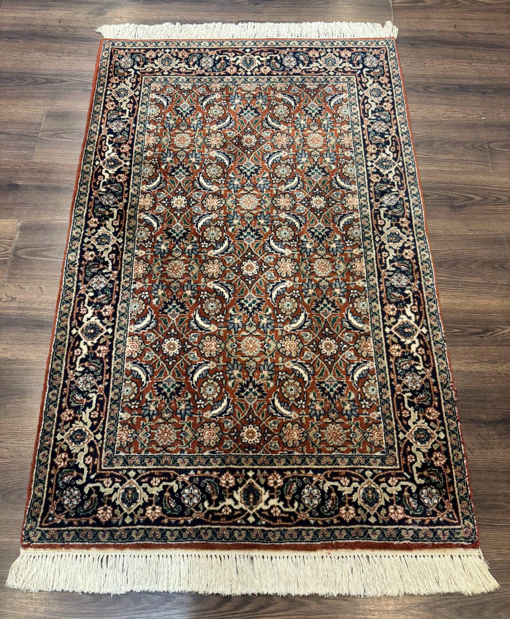 Indo Persian Bijar Rug 3x5, Red and Navy Blue, Allover Pattern, Fine Hand Knotted Wool Carpet