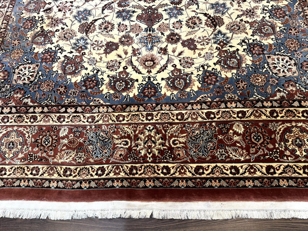 Persian Rug 8x10, Sino Persian Floral Medallion Carpet, Traditional Wool Area Rug, Cream and Brick Red, Fine 210 KPSI