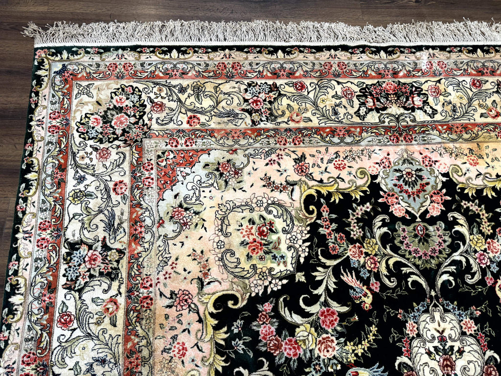 Silk Indian Kashmiri Rug 9x12, Vintage Hand Knotted Carpet
