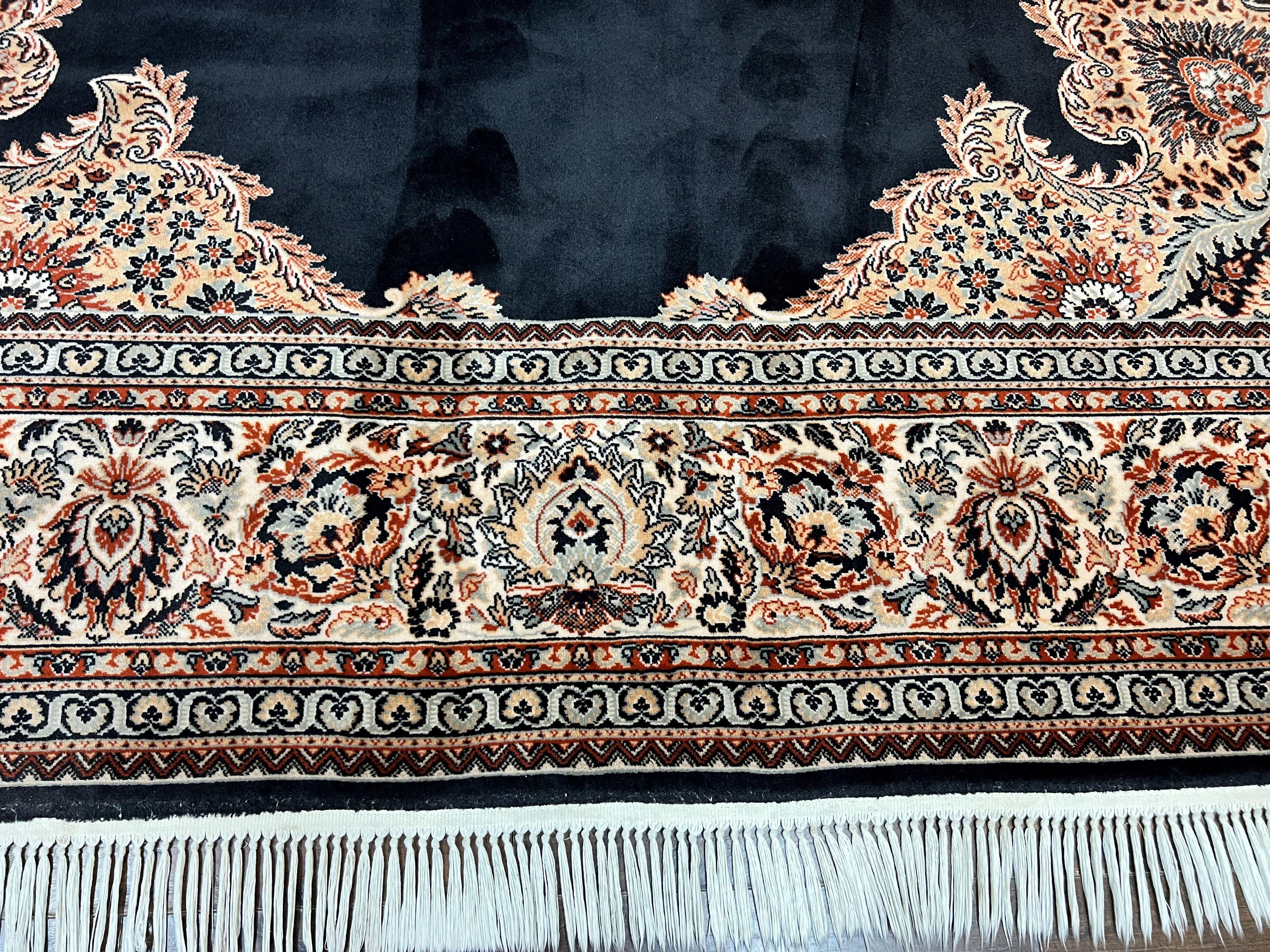 Karastan Rug 10x13, Karastan Ebony Kirman Rug, Room SIzed Wool Pile Vintage Karastan Carpet, Belgium Power Loomed Rug, Black Semi Open Field