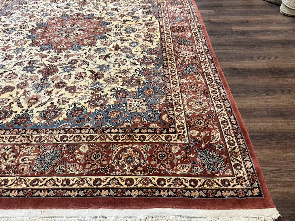 Persian Rug 8x10, Sino Persian Floral Medallion Carpet, Traditional Wool Area Rug, Cream and Brick Red, Fine 210 KPSI