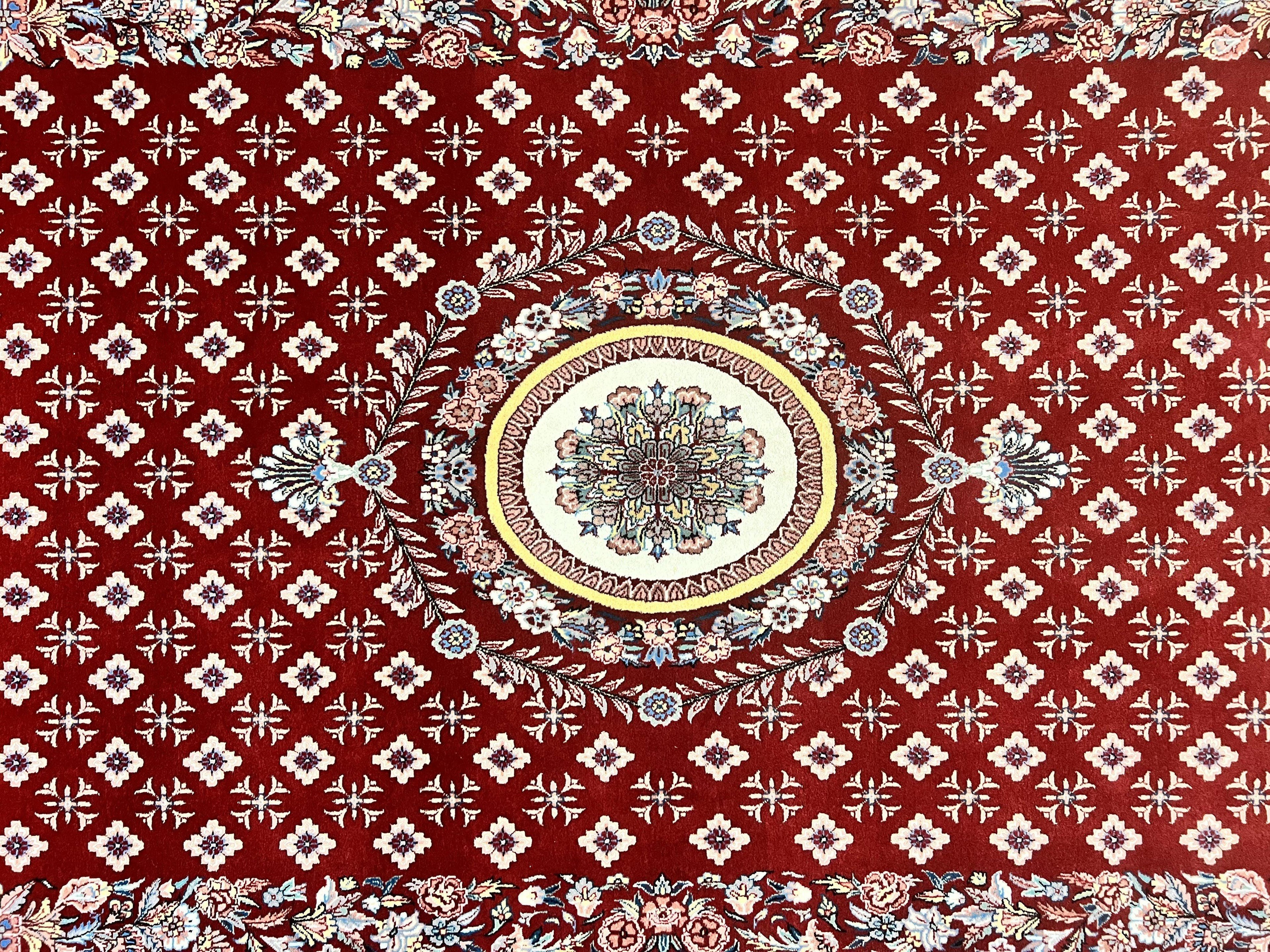 Pakistani Rug 6x9, European Aubusson Design, Wool Handmade Vintage Carpet, Dark Red, 6 x 9 Medium Sized Rug
