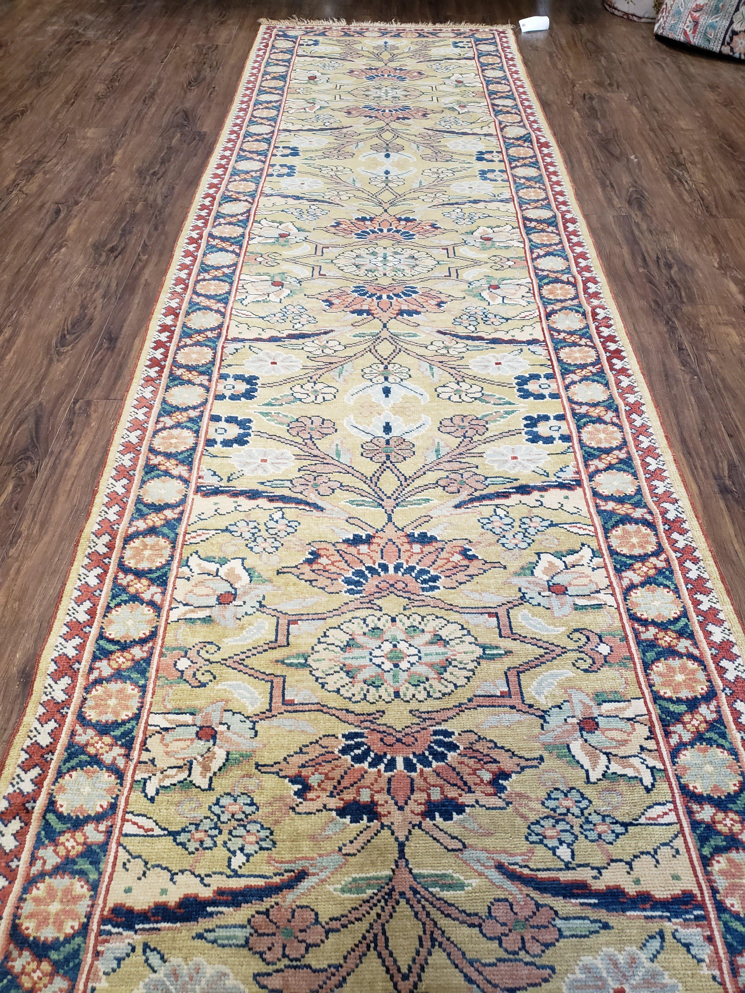 Hallway Runner Rug, Kitchen Runner, Sultanabad Hand Knotted Rug, Farmhouse Rug, 1950s Rug, Mahal Rug, Turkish Rug, Long Runner, Yellow