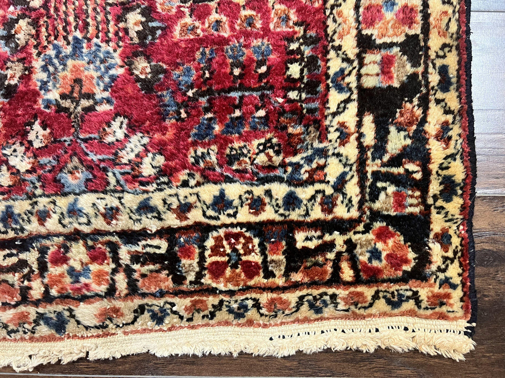 Antique Persian Runner Rug 2.9 x 17, Rare Sarouk Runner, Handmade Wool Rug for Hallway, Red, Floral