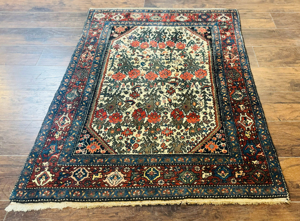 Persian Tribal Rug 3x5, Antique Persian Carpet, Floral Roses, Handmade, Persian Zanjan Rug
