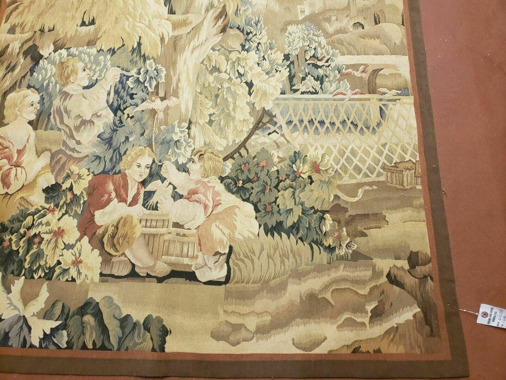 4' X 6' Tapestry French Design Handmade Aubusson Weave Nature One Of A Kind