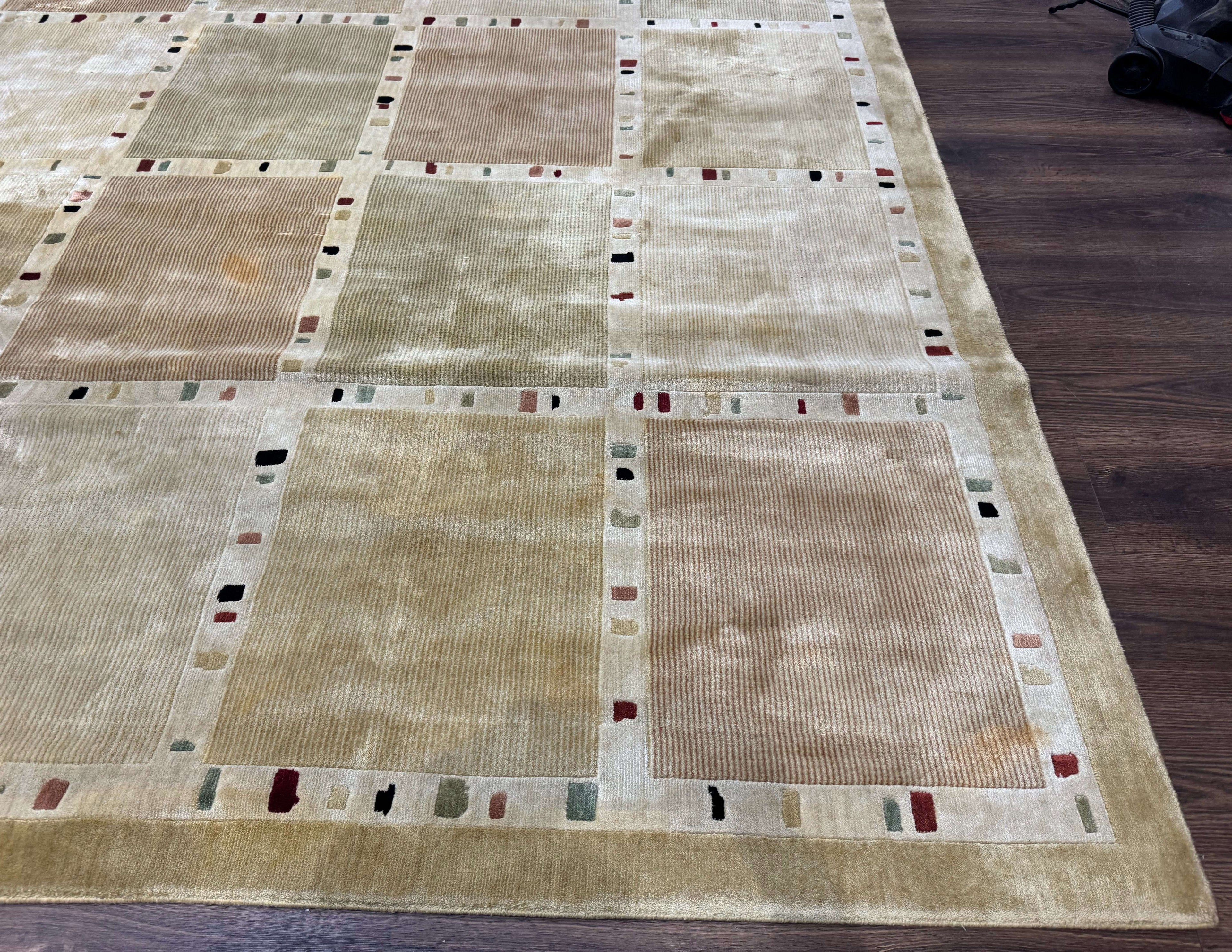 Large Wool Rug 10x13, Panel Design, Modern Contemporary Carpet