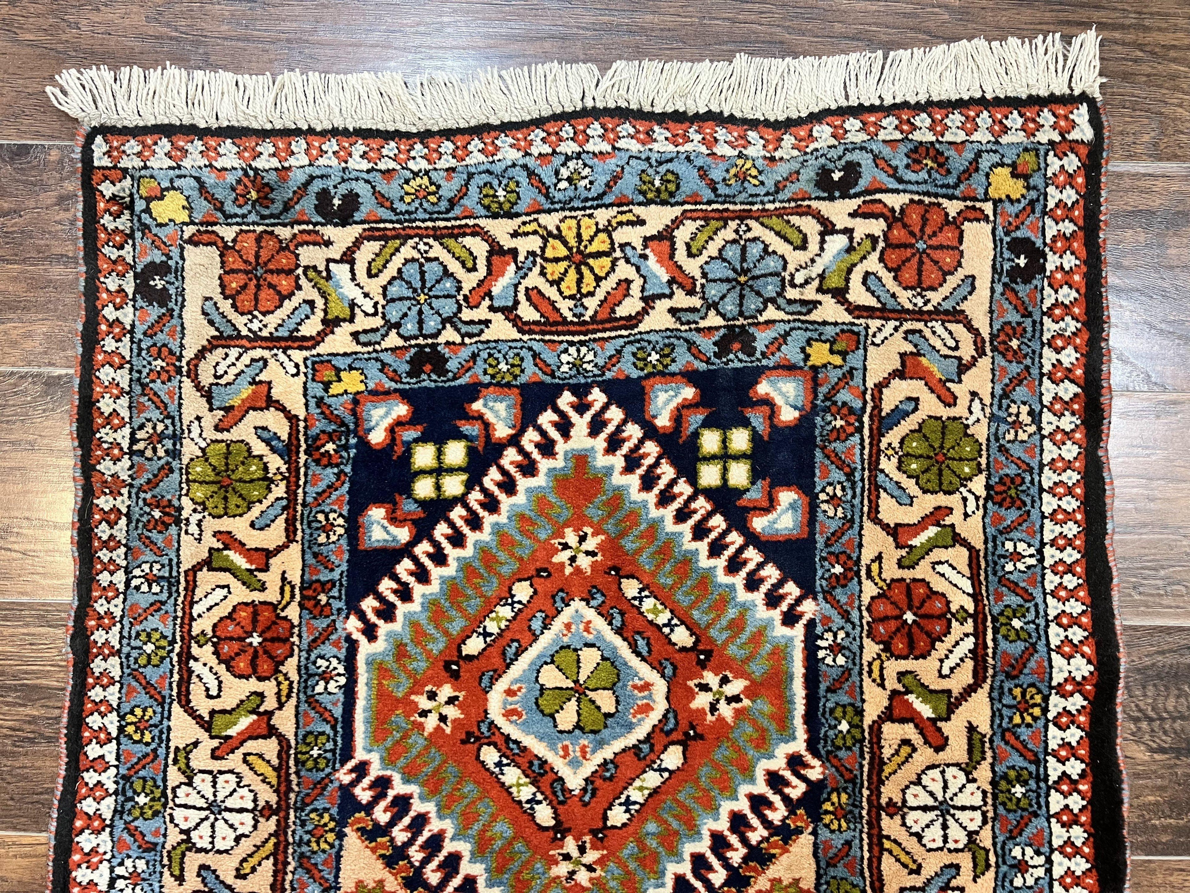 Persian Tribal Runner Rug 2.9 x 14, Colorful Rare Antique Persian Shiraz Yalameh Geometric Carpet for Hallway, 14ft Runner, Handmade, Wool, Red