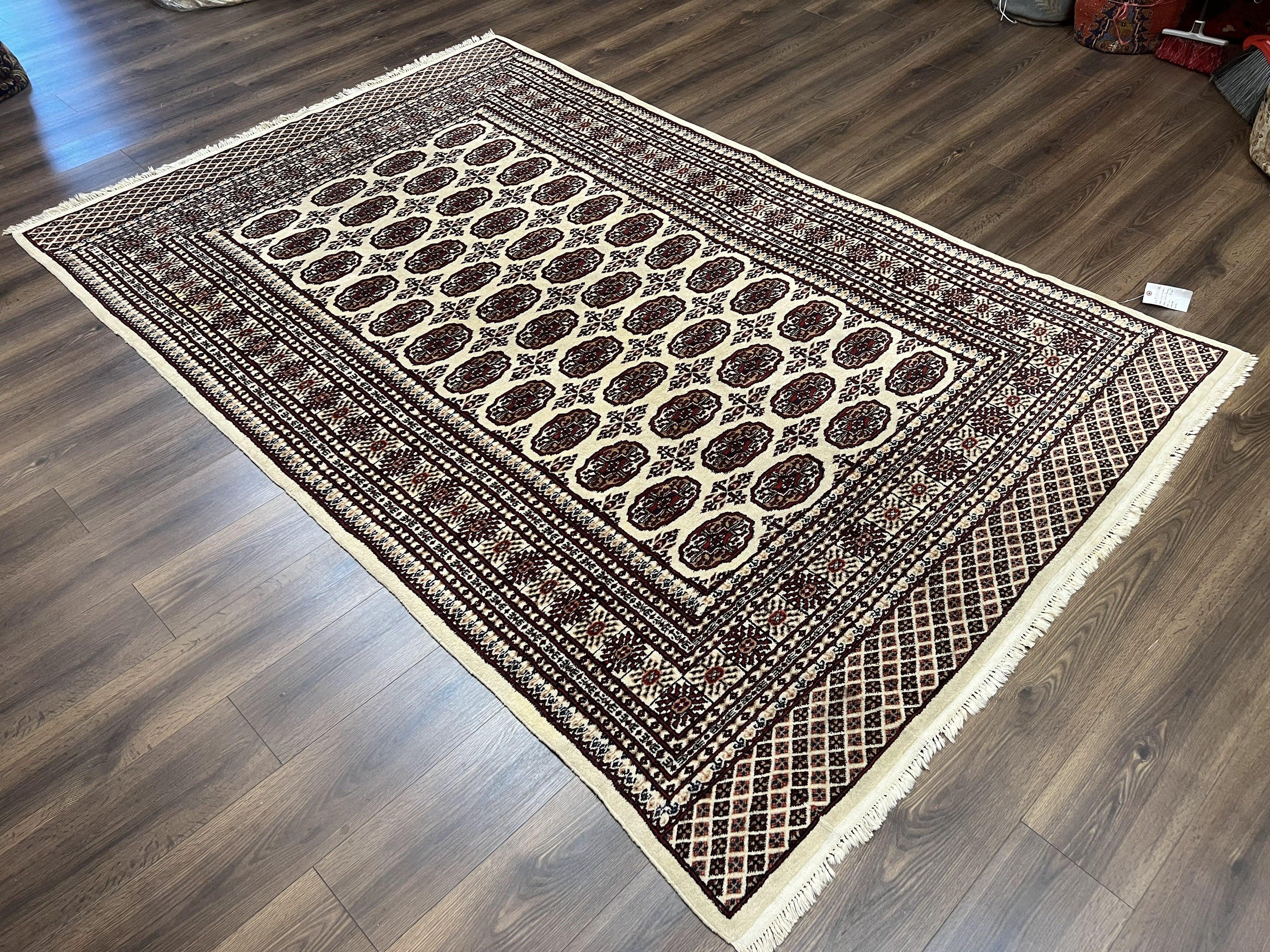 Pakistani Turkoman Rug 6x9, Cream and Red Hand Knotted Wool Oriental Carpet, Yamud Rug, Tribal Rug 6 x 9, Bohemian Area Rug, Bokhara Rug