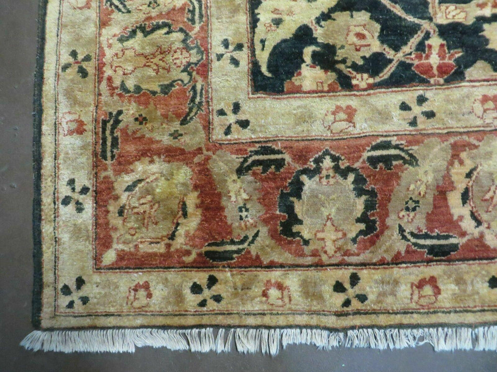 8' X 9' Handmade Pakistan Wool Cotton Rug Peshawar Black Floral Nice # 200C