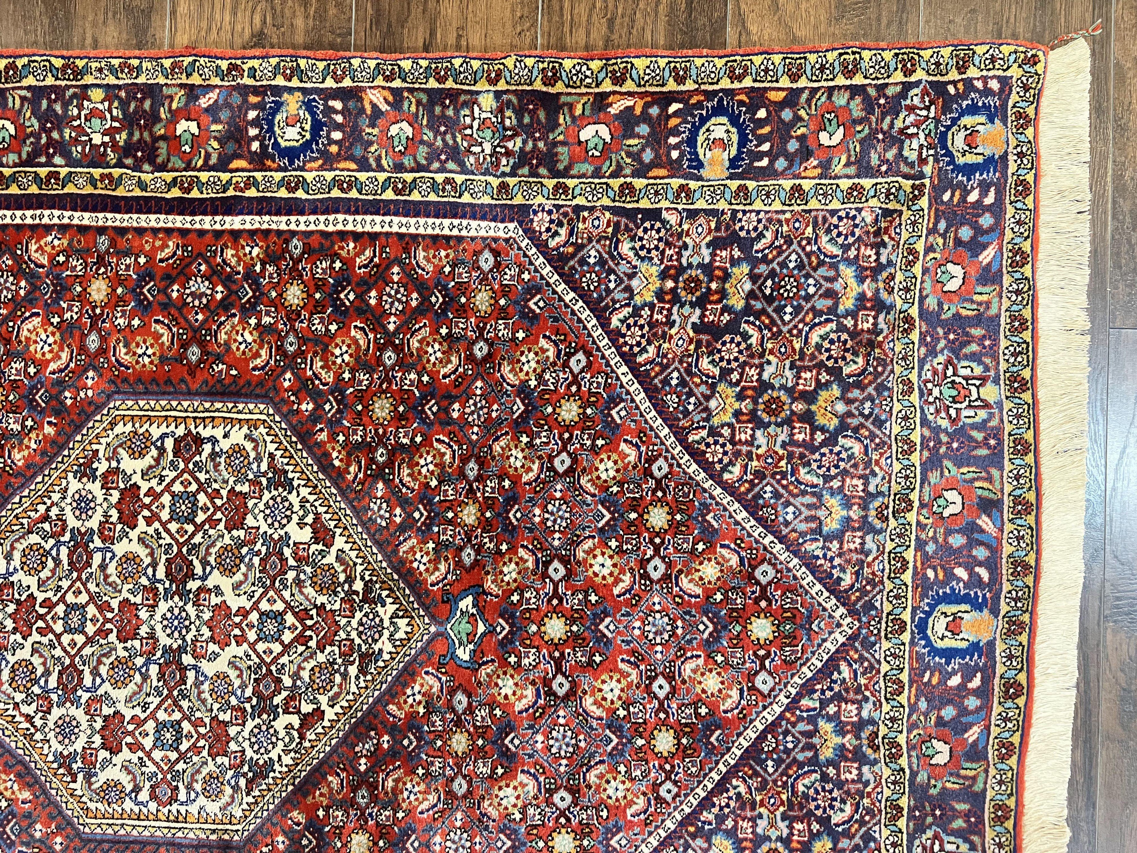 Persian Bidjar Rug 4x6, Handmade Oriental Carpet, Fine Weave, Herati Mahi Pattern, Vintage, Red, 300 KPSI