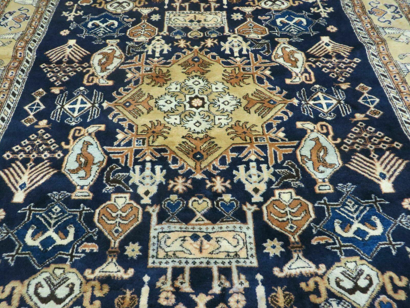 Persian Qum Rug 5.6 x 8.8, Navy Blue