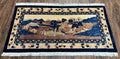 Antique Chinese Pictorial Rug 2.7 x 5, Chinese Village and Hills Carpet, Beige and Dark Blue, Handmade, Horizontal Rug Wall Hanging Tapestry