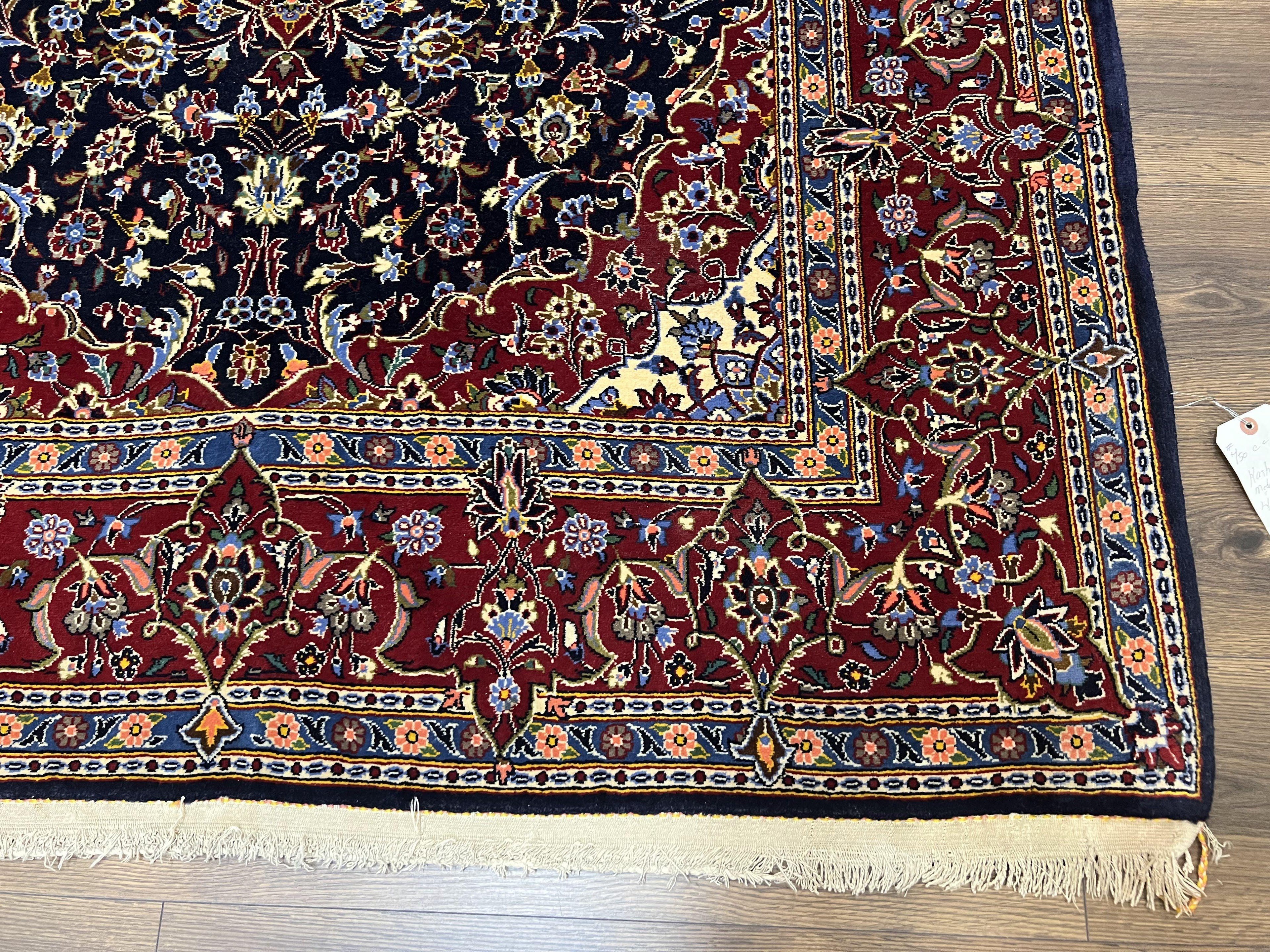 Dark Blue Persian Rug 5x8, Kork Wool Semi Antique Kashan Carpet, Very Fine Lachak Toranj Rug, Hand Knotted Floral Medallion Rug, 5 x 8 Oriental Rug
