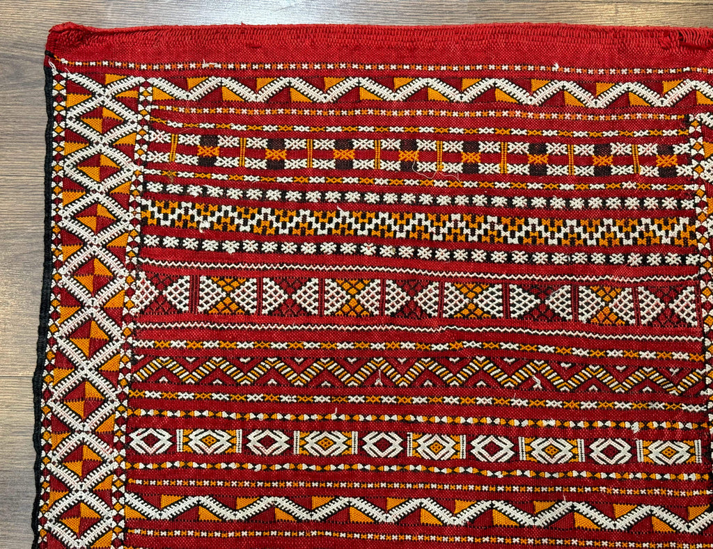 Moroccan Kilim Rug 4x8, Flatweave, Bohemian, Red Ivory Orange