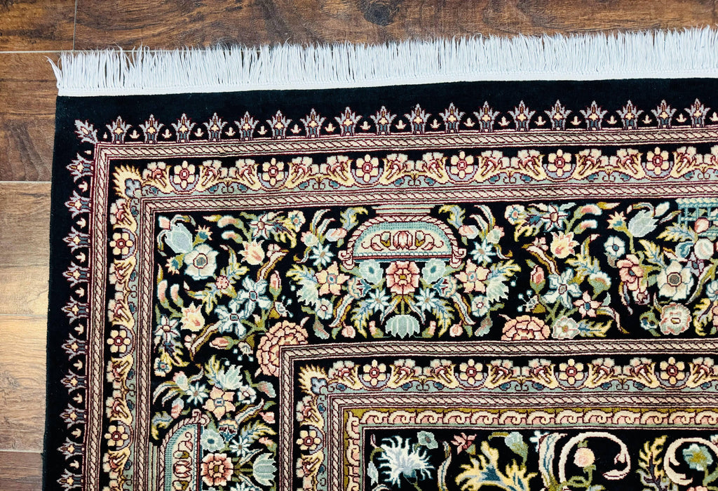 Pak Persian Rug 9x12, Highly Detailed Fine 260 KPSI, Floral, Handmade Traditional Carpet, Black