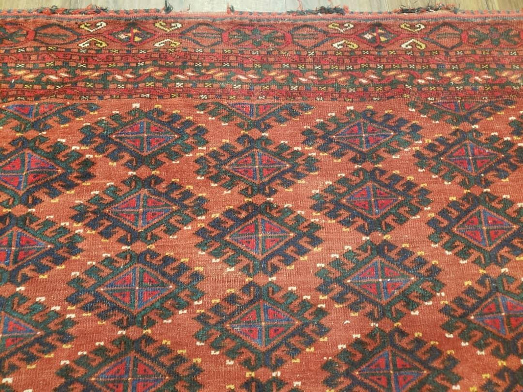 Antique Turkoman Rug 3'4" x 5', Collecticble Yamud Oriental Rug, Seat Pillow Cushion Cover, Tribal Mat, Wool Red Hand-Knotted Mafresh Carpet