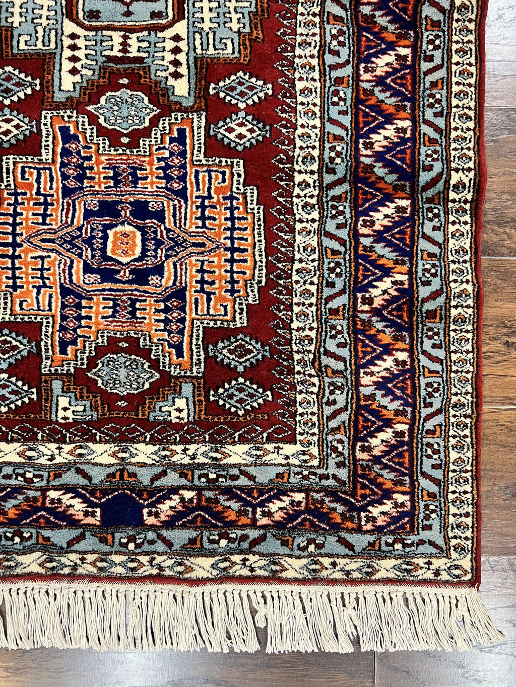 Pakistani Rug 3x5 ft, Caucasian Kazak Design, Geometric Rug, Small Vintage Oriental Carpet, Dark Red Vintage Handmade Wool Rug 3 x 5