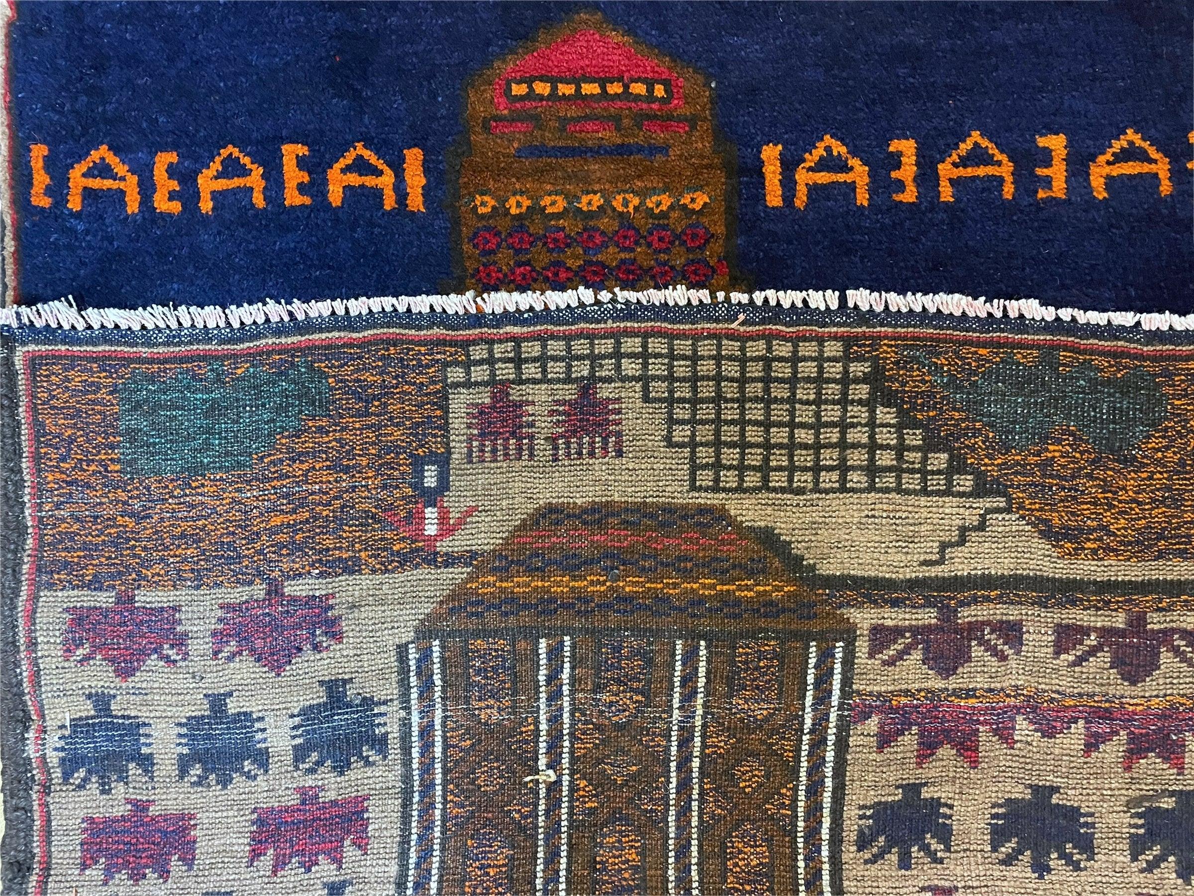 3 X 4.5 Vintage Handmade Tribal Wool Rug Baluchi Rug Afghan Rug Red Blue Beige