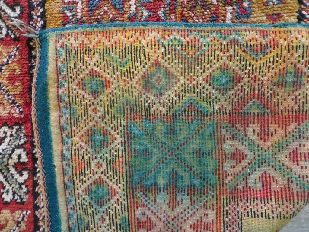 Vintage Moroccan Rug 4x5 ft, Bronze Red Black, Geometric Stars, High Quality Moroccan Carpet, Berber Rug, Handmade Wool Area Rug, Unique Rug