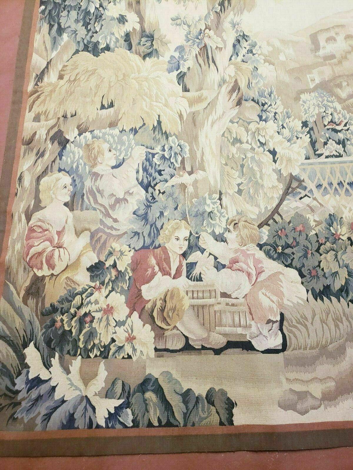 4' X 6' Tapestry French Design Handmade Aubusson Weave Nature One Of A Kind