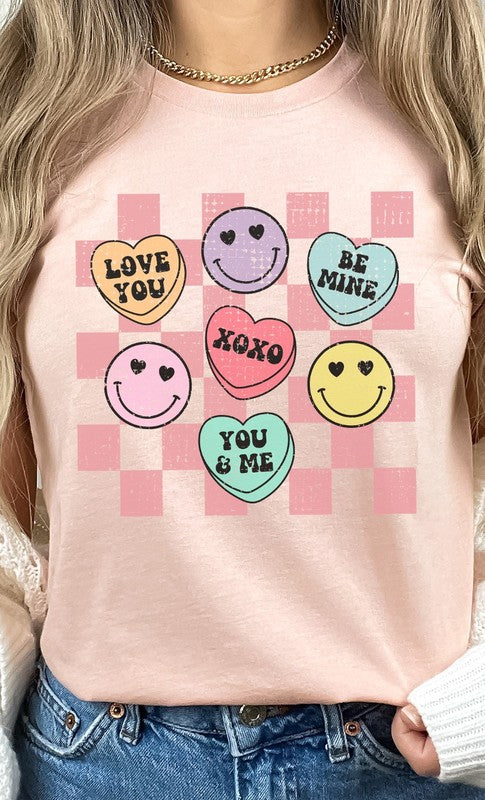 Valentines Heart Candy Checker Graphic Tee T-Shirt