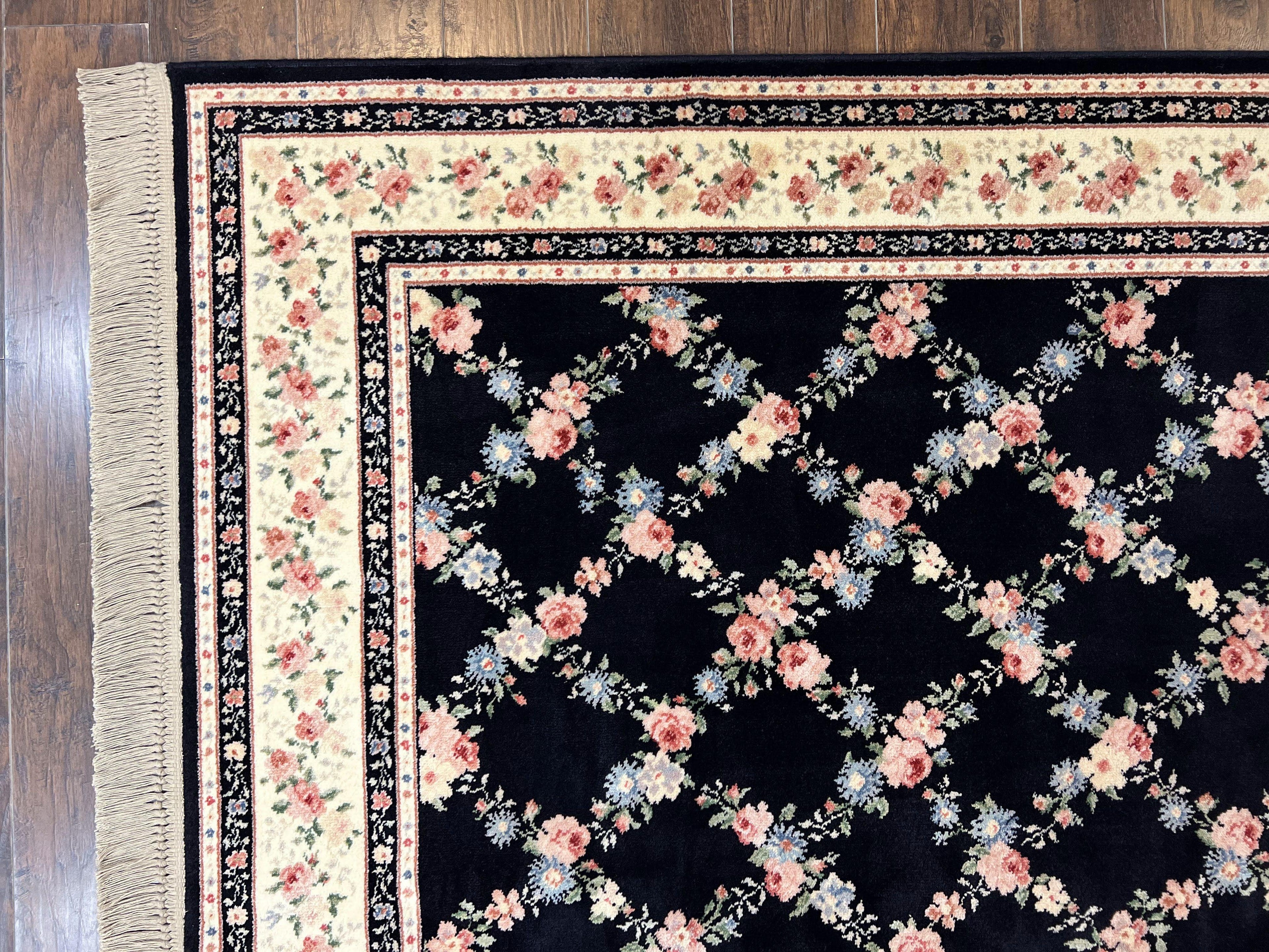 Karastan Rug 8' 8" x 12" Garden of Eden Collection Ebony Trellis #509/1270, Wool Pile Discontinued Vintage Karastan Carpet, Room Sized Rug