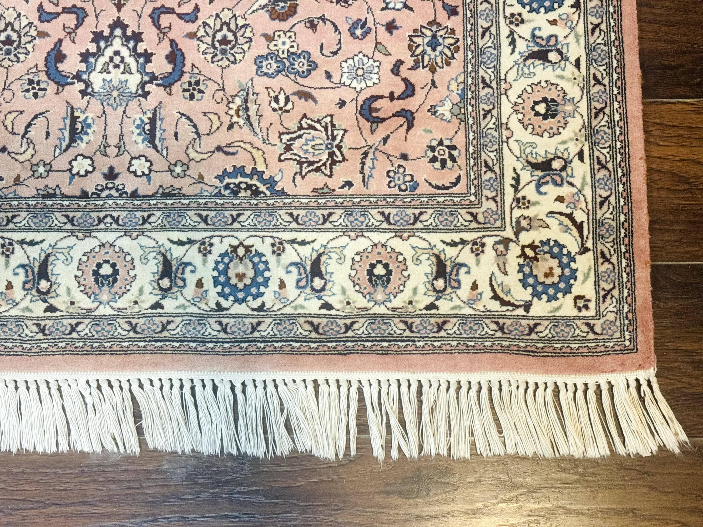 Pak Persian Rug 4x6, Pink and Cream, Very Fine 225 KPSI, Handmade Wool Oriental Carpet