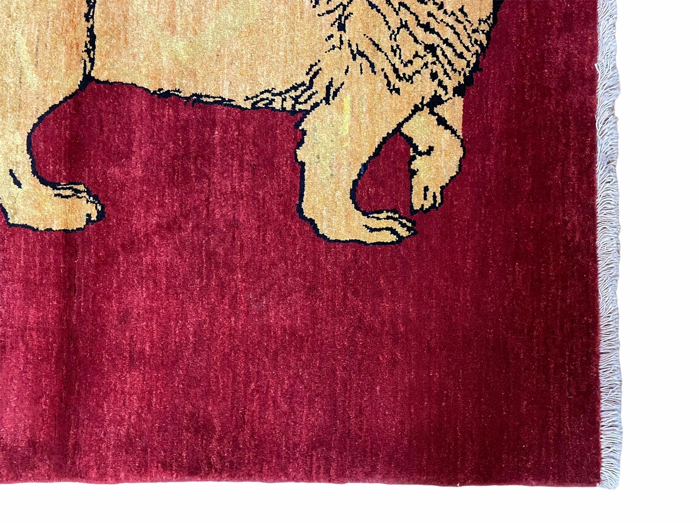 3 X 5 Handmade Hand-Knotted Quality Wool Rug Lion Red Veg Dyes Tribal Pictorial
