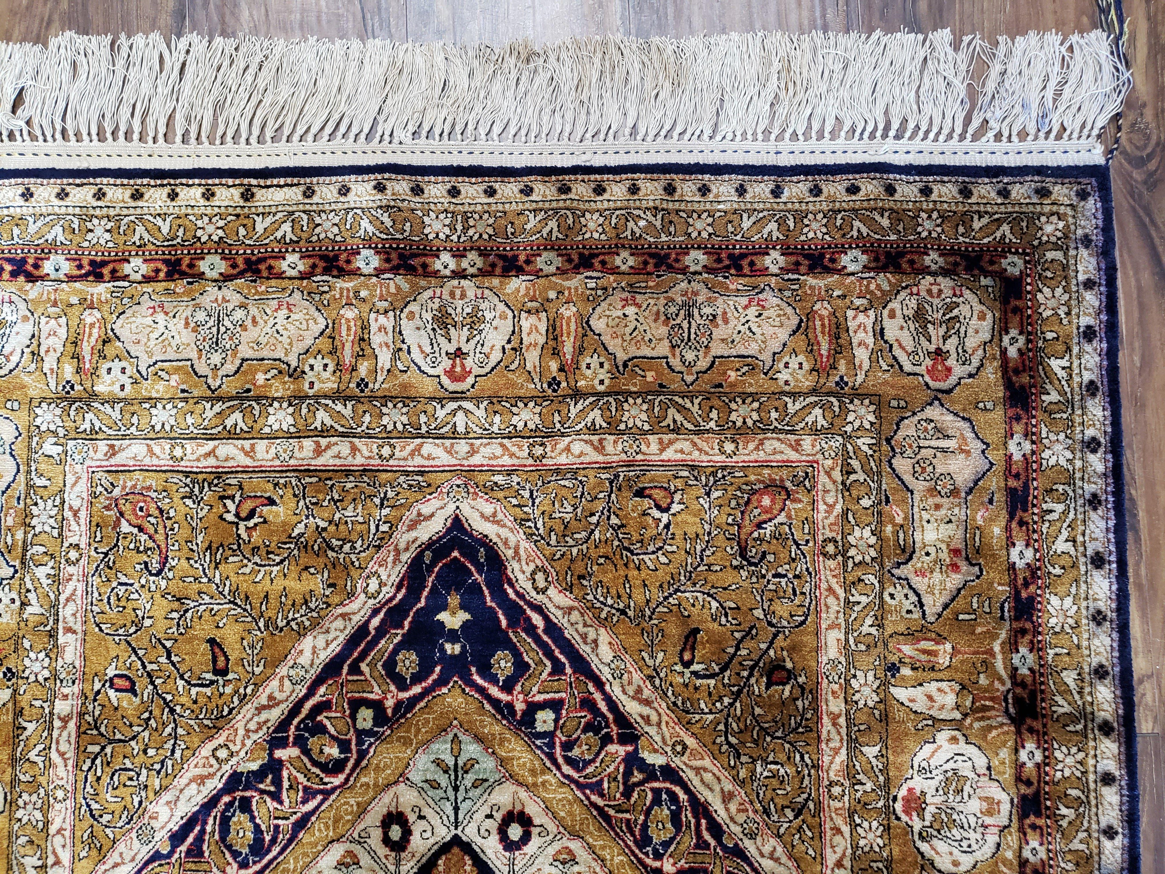 Semi Antique Persian Qum Silk Prayer Rug, Silk, Hand-Knotted, 3'6" x 5'