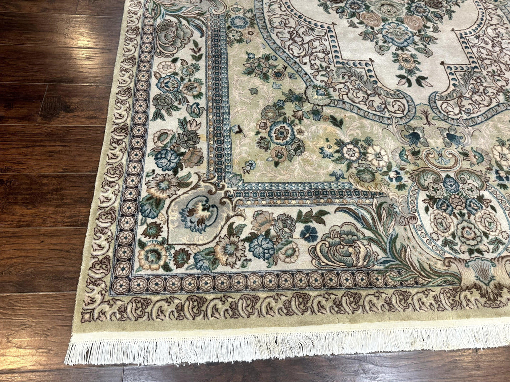 Pak Persian Rug 8 x 10.6, Elegant Oriental Carpet, Floral Medallion, Vintage Handmade Wool Rug, FIne 240 KPSI