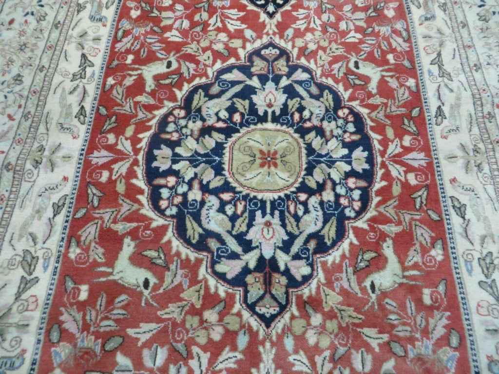 6' X 9' Vintage Handmade India Oriental Floral Wool Rug Hunting Bird Deer Nice