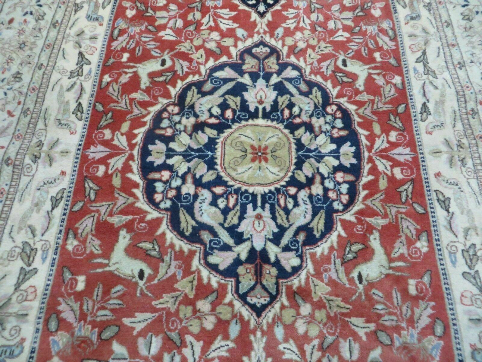 6' X 9' Vintage Handmade India Oriental Floral Wool Rug Hunting Bird Deer Nice