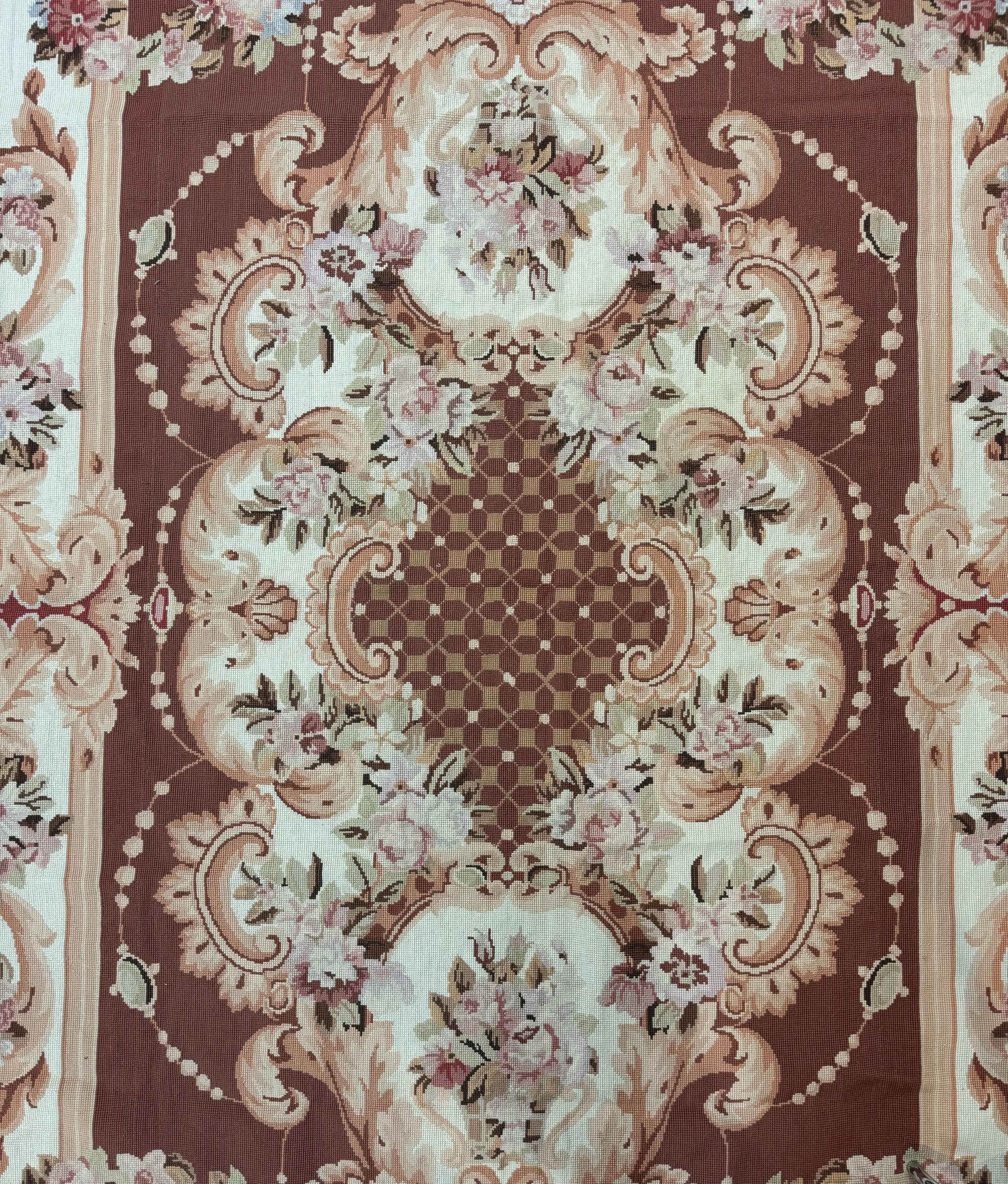 Vintage Needlepoint Rug 6x9, Aubusson Rug, Flatweave Wool Elegant Carpet, Medium Size, French European Design