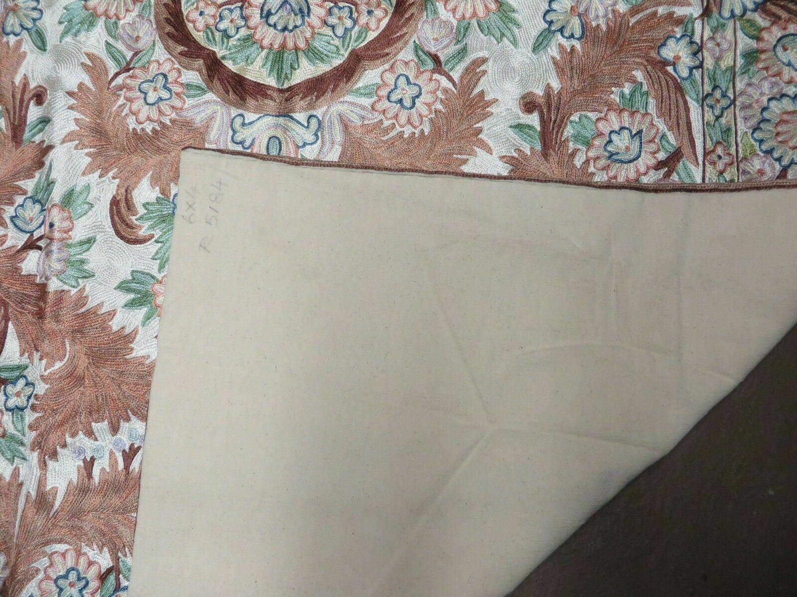 4' X 6' Vintage Embroidery Hand Stitched Rug Silk On Cotton India Backing Nice