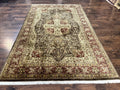 Indo Persian Rug 6x9, Wool Handmade Vintage Rug, Floral Cross Pattern